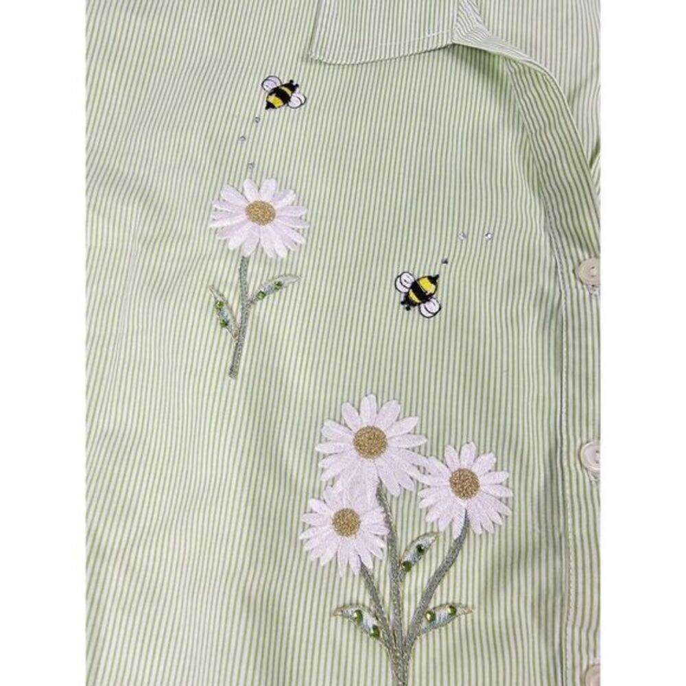 Tia Designs Shirt Green Gingham Womens 2X Bee Floral Embroiderd CottageCore‎ - Picture 7 of 16